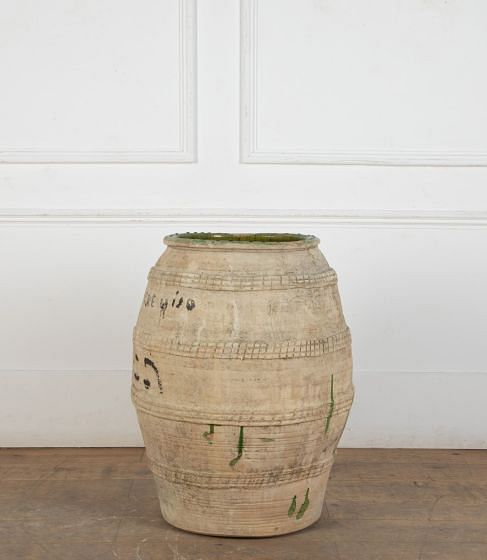 Large 19th Century Spanish Green Glazed Olive Jar