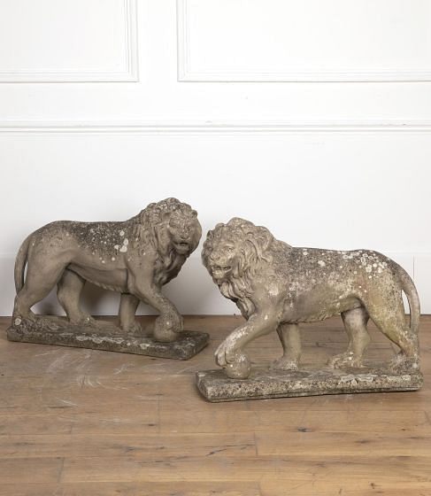 20th Century Pair of Composition Stone Medici Lions