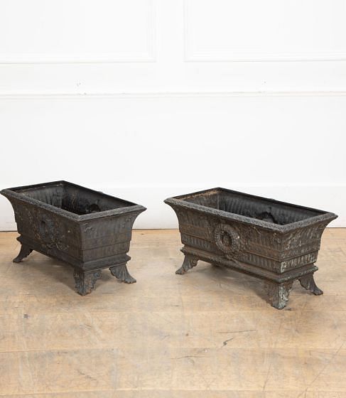 20th Century English Pair of Large Cast Iron Garden Planters
