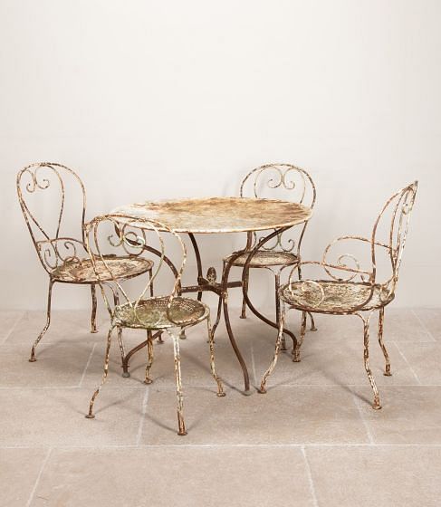 19th Century French Garden Table and Four Chair Set