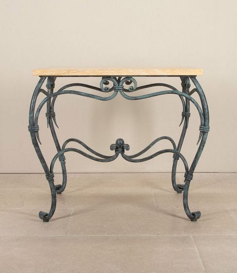 20th Century French Cast Iron Garden Table with Marble Top