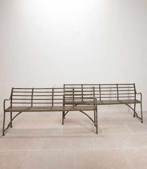 Pair of 19th Century Wrought Iron Strapwork Garden Benches