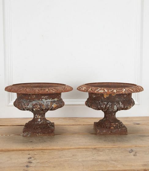 Pair of 19th Century French Cast Iron Garden Urns