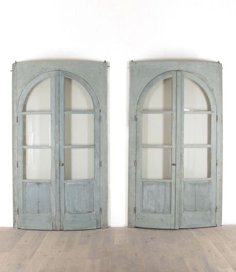 Pair of Large 19th Century French Oak Door Frames with Curved Glass