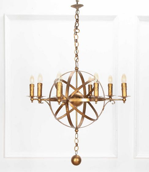 Mid-Century Armillary Gilt Metal Chandelier
