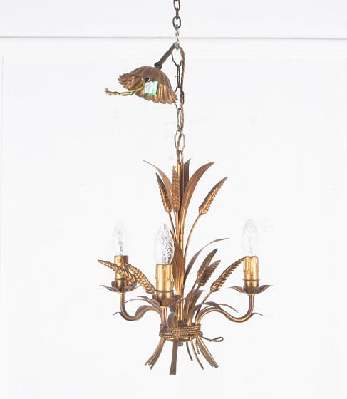 20th Century Gilt Metal Wheat Sheaf Chandelier