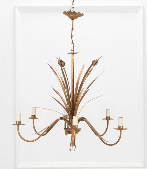 Mid-Century Spanish Bulrush Giltmetal Chandelier