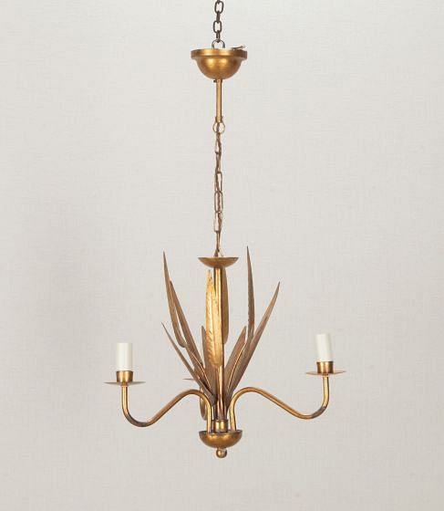 Mid-Century Spanish Gilt Metal Chandelier Foliate Chandelier
