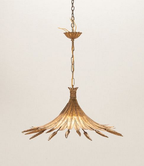 Mid-Century French Hanging Gilt Metal Wheat Sheaf Pendant Light