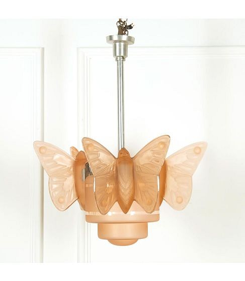 20th Century French Art Deco Glass Butterfly Light
