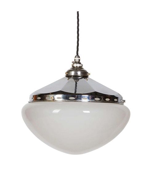 Mid-Century Chrome and Glass Etched Pendant