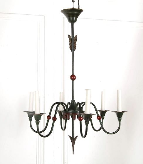 1920s Italian Green and Red Oxide Painted Chandelier