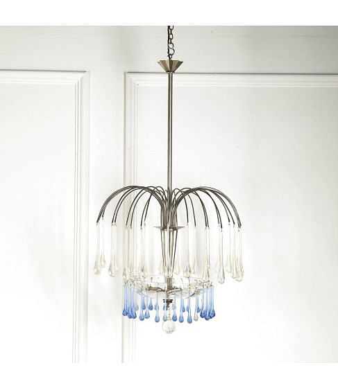 1950s Silver Plate and Glass Teardrop Chandelier