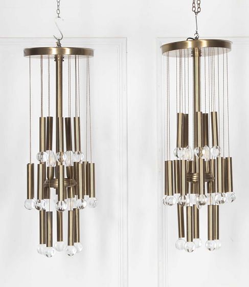 Pair of Mid-Century Satin Brass Ceiling Lights