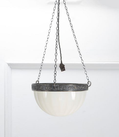 20th Century English Hanging Glass and Silver Plate Light