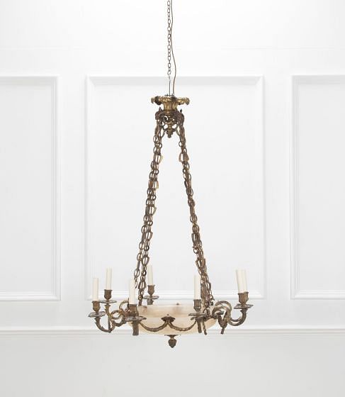 19th Century Alabaster and Bronze Plafonnier
