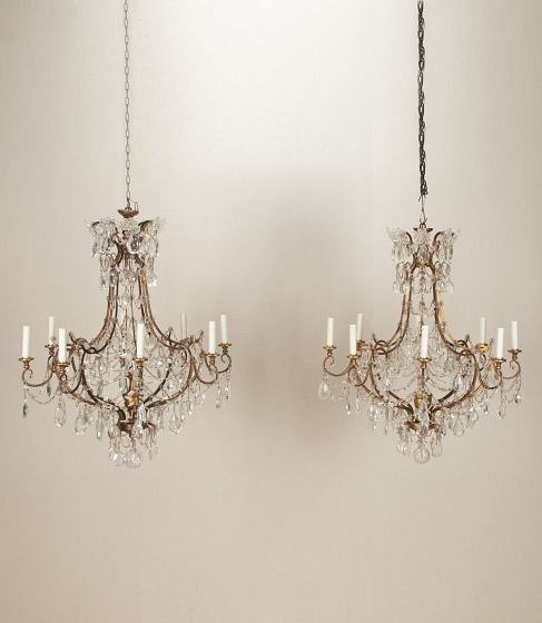 Large Pair of Early 20th Century Italian Cut Glass Chandeliers