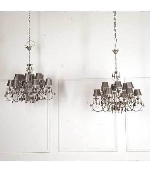 Pair of Mid-Century Italian Silver Gilt Chandeliers