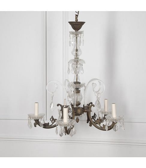 20th Century French Crystal and Bronze Chandelier