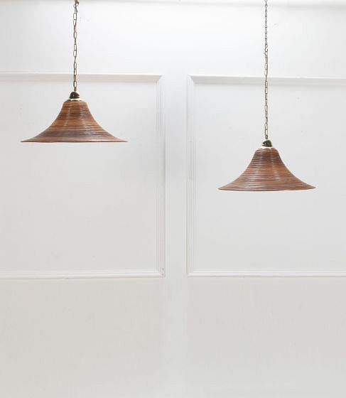 Pair of Bamboo Pendant Lights