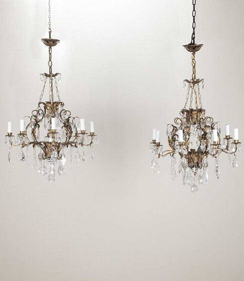 Pair of 20th Century French Gilt Metal Chandeliers