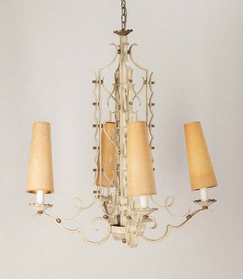 20th Century French Modernist White Painted Iron Chandelier
