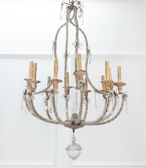 19th Century Beaded Glass and Giltwood Chandelier
