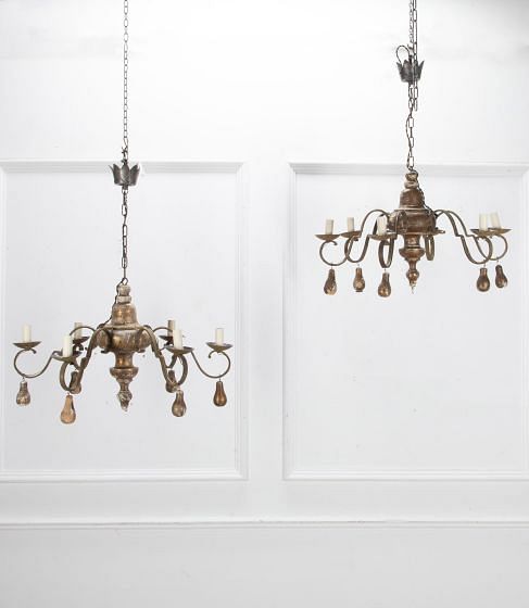 Pair of 19th Century French Metal and Giltwood Chandeliers