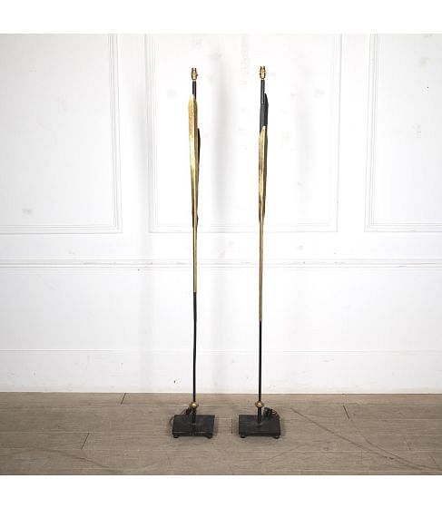 Pair Of Tall 20th Century Reed Floor Lamps