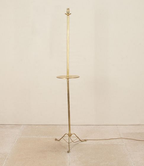 Mid-Century French Brass Floor Lamp with Incorporated Cocktail Table