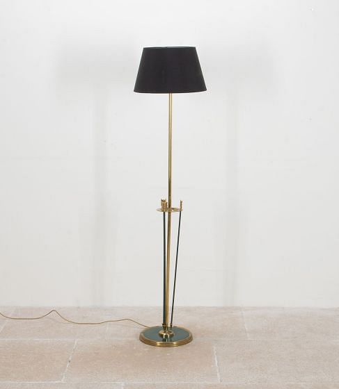 Mid-Century French Brass and Steel Standard Lamp