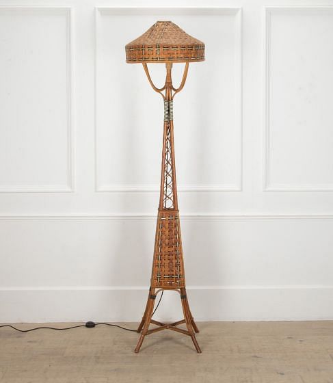 Mid-Century Spanish Tall Cane Floor Lamp