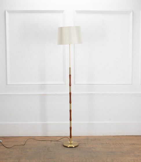 Mid-Century Wood and Brass Floor Lamp