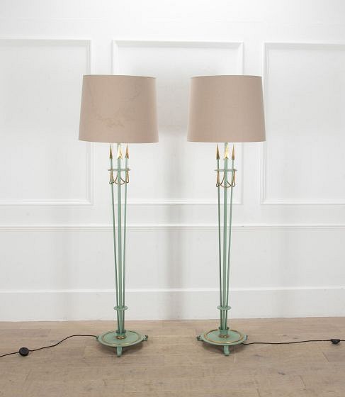 SALE: Pair of 20th Century French Andre Arbus Marine Standing Lamps in Painted Iron