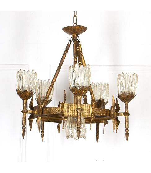 Mid-Century Spanish Gilt Iron Hanging Light
