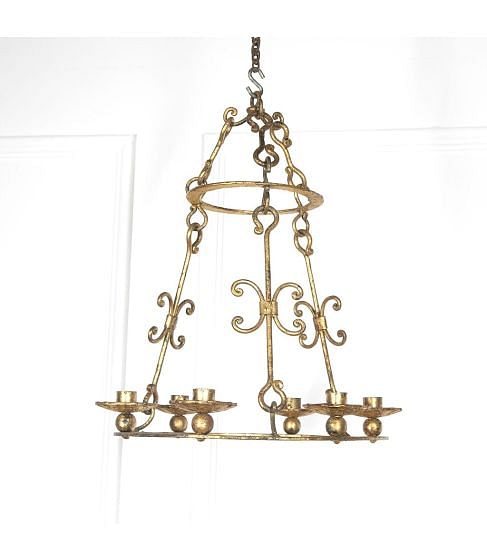 20th Century Spanish Gilt Iron Hanging Light
