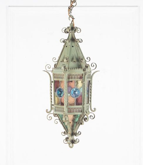 19th Century French Iron And Stained Glass Lantern