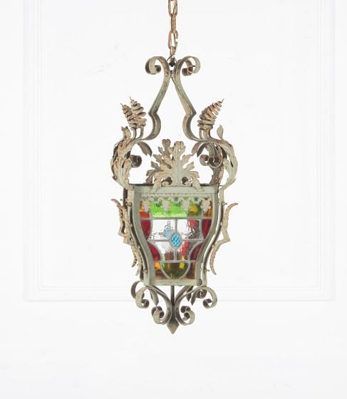 19th Century French Iron And Stained Glass Lantern
