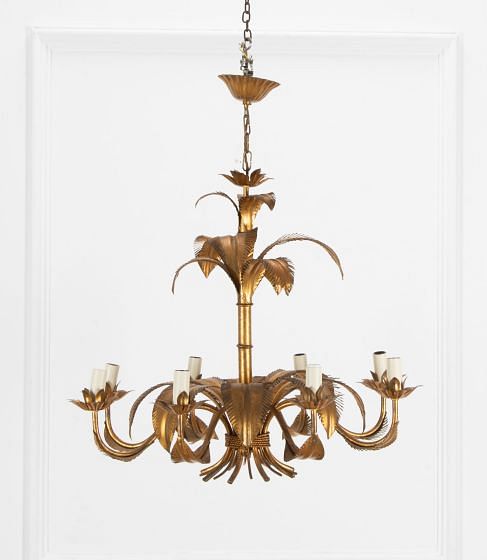 Large 20th Century French Gilt Metal Palm Chandelier