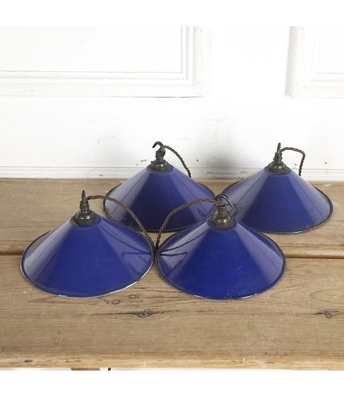 Set of Four 20th Century Blue Metal Hanging Lights