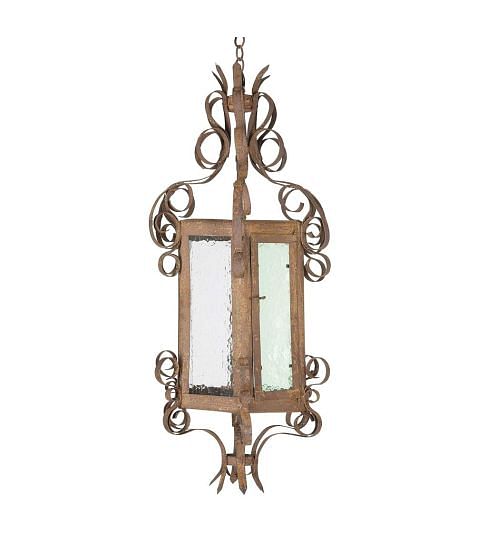 20th Century French Iron Lantern with Green Glass