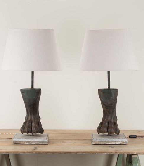 Pair of 19th Century French Lion Paw Lamps