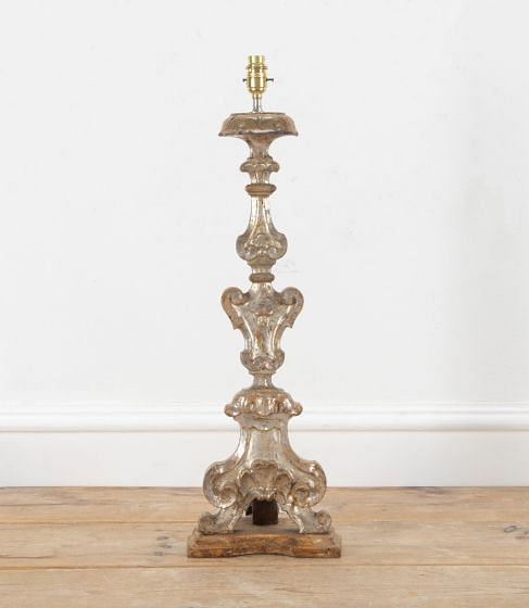 19th Century Italian Silvered Wood Table Lamp