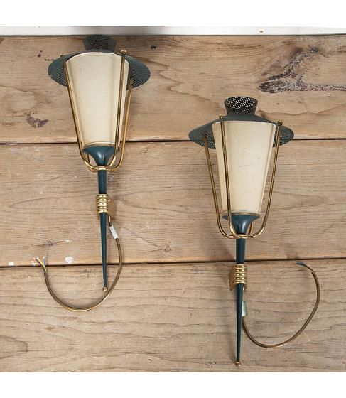 Pair of 1950s French Lantern Sconces by Maison Arlus