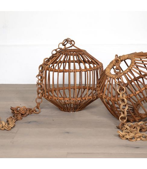 Pair of 20th Century Rattan Pendant Lights
