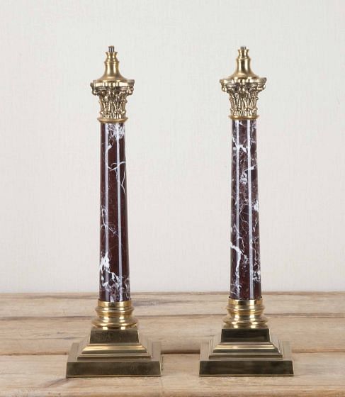 Pair of 20th Century Verde Antico Column Lamps
