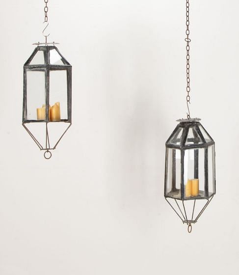 Pair of 19th Century French Hexagonal Metal Lanterns