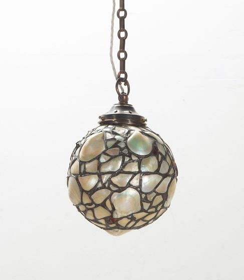 20th Century American Art Nouveau Abolone Shell Hanging Lamp