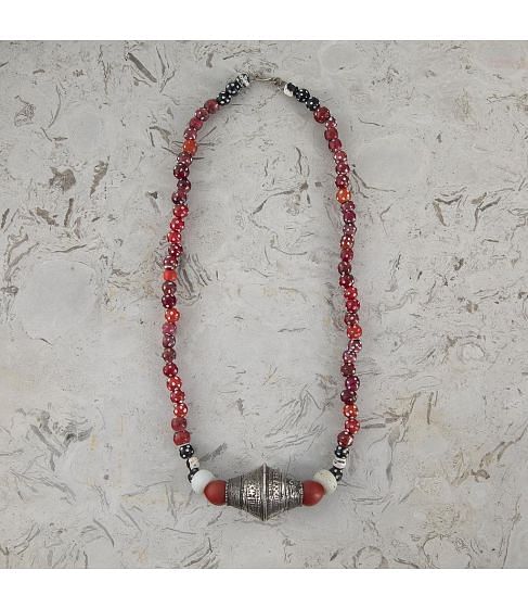 19th Century Red Glass Bead African Necklace