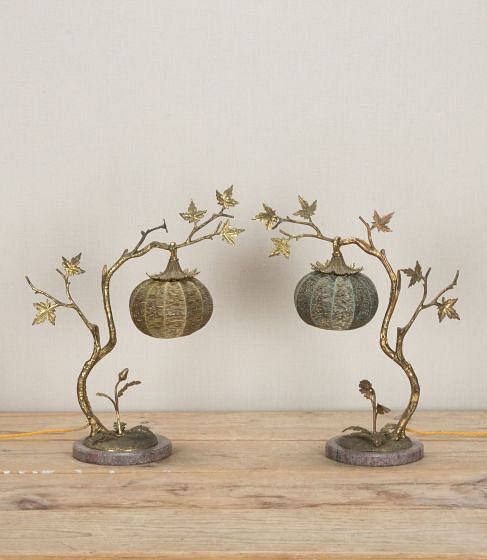 Pair of 20th Century Spanish Oriental Style Brass Tree Branch Table Lamps